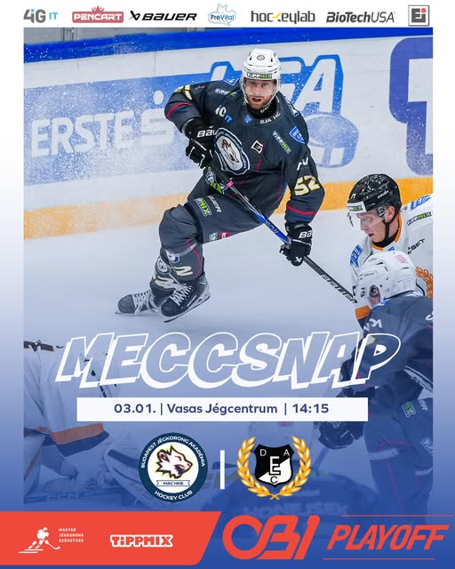 Ma 14:15-től dobják be a játékvezetők a korongot az OB1 döntő második mérkőzésén a Vasas Jégcentrumban